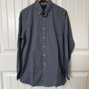 Ralph Lauren Navy, Brown and White Plaid Shirt